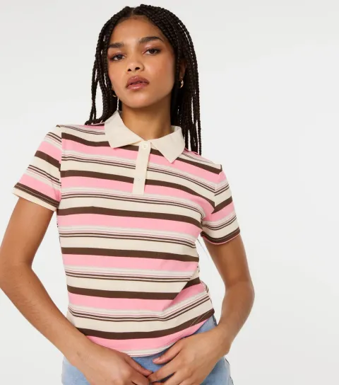 Women's Pink Button Up Rugby Shirt