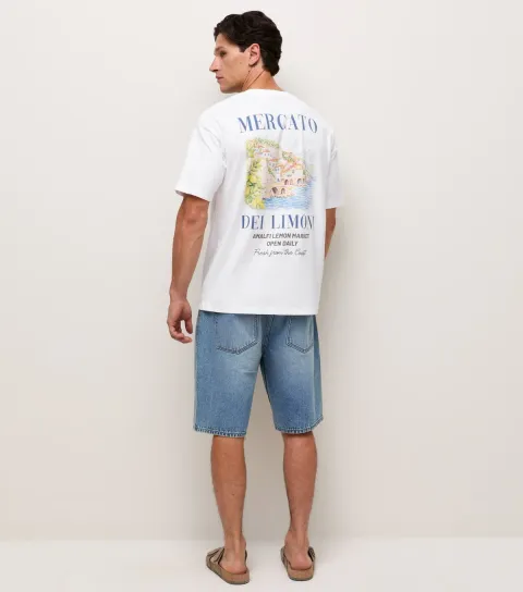 Men's White Cotton Regular Fit Fresh From The Coast Graphic Print T-Shirt