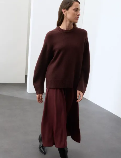 Autograph Wool with Cashmere Crew Neck Jumper Mahogany