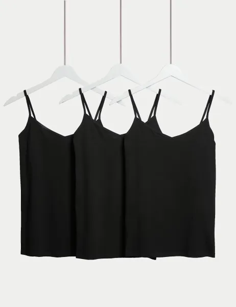 Marks & Spencer 3pk Cotton Rich Strappy Vests Black