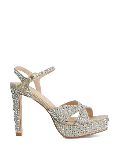Dune London Diamante Ankle Strap Platform Stiletto Heels Gold