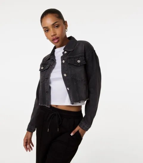 Women's Black Crop Denim Jacket