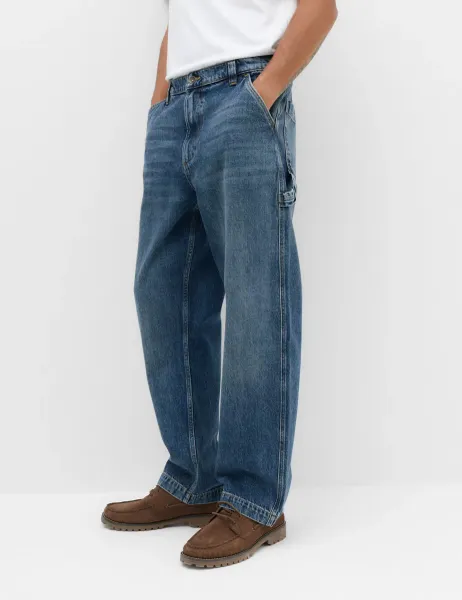 Marks & Spencer Loose Fit Pure Cotton Carpenter Jeans Medium Blue