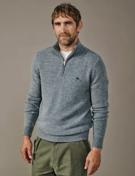 Aubin Lambswool Rich Half Zip Jumper Medium Grey