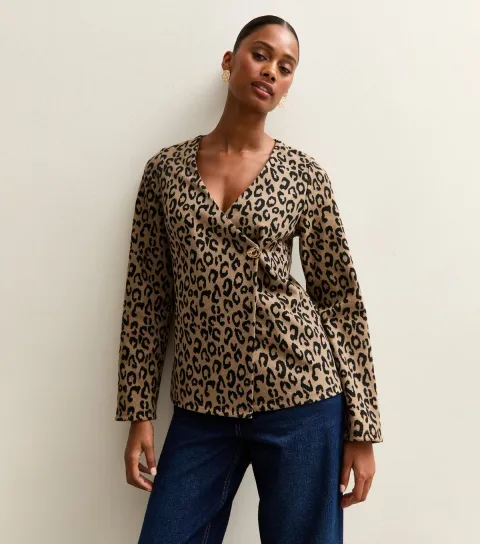 Women's Brown Soft Touch Leopard Print Wrap Cardigan