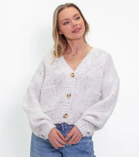 Women's Cream Chunky Knit Pocket Front Cardigan