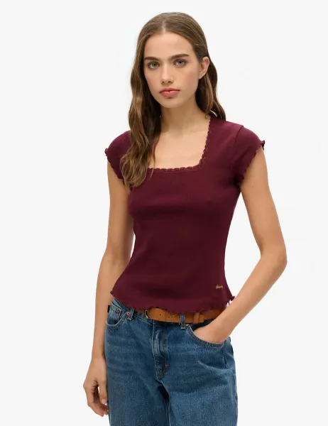 Superdry & Co Pure Cotton Ribbed Square Neck T-Shirt Red