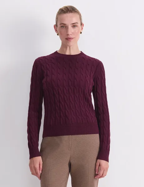 Sportscraft Pure Merino Wool Cable Knit Crew Neck Jumper Purple