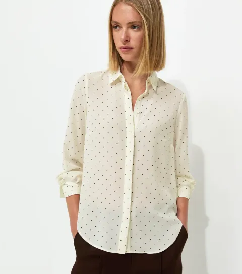 Women's White Polka Dot Gold Button Shirt