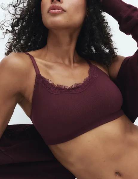 Marks & Spencer Jasmine Lace Non Wired Seamfree Crop Top Dark Wine