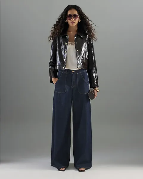 River Island Mid Rise Tailored Baggy Wide Leg Jeans