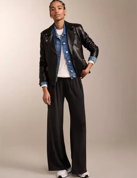 BAUKJEN Elasticated Waist Wide Leg Trousers Black