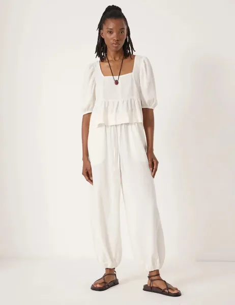 HUSH Linen Rich Barrel Leg Beach Trousers White