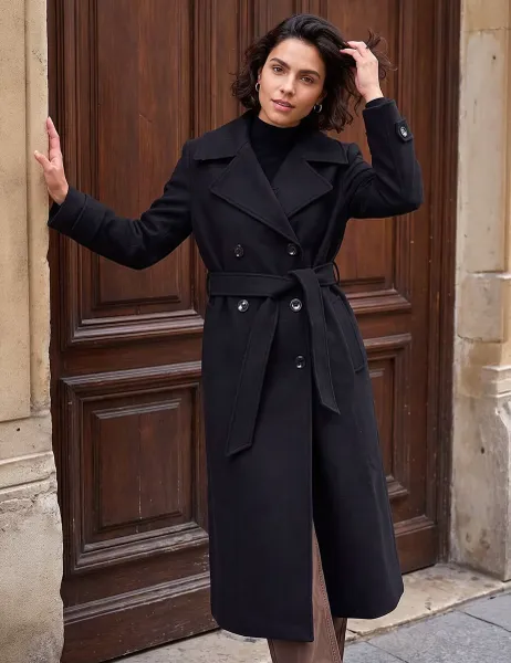 Roman Belted Trench Coat Black Mix