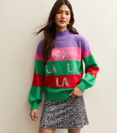 Women's Multicoloured Stripe Christmas Jumper