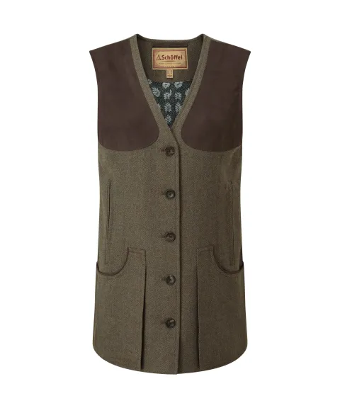 Schöffel Country Women's Tweed Shooting Vest - Loden Green Herringbone Tweed