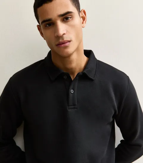 Men's Black Polo Collar Sweatshirt