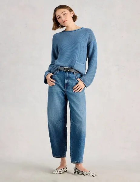 White Stuff Pure Cotton Textured Crew Neck Jumper
