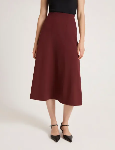 Finery London Jersey Midi Skirt Burgundy