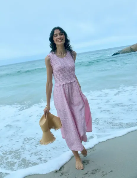 Regatta Poloma Round Neck Midi Shirred Dress Light Pink