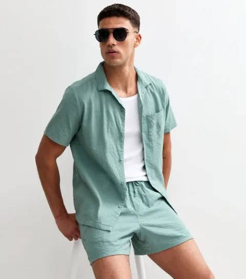 Men's Blue Relaxed Seersucker Drawstring Shorts