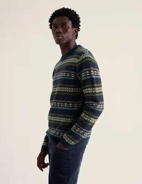 Seasalt Cornwall Lambswool Rich Fair Isle Crew Neck Jumper Navy Mix