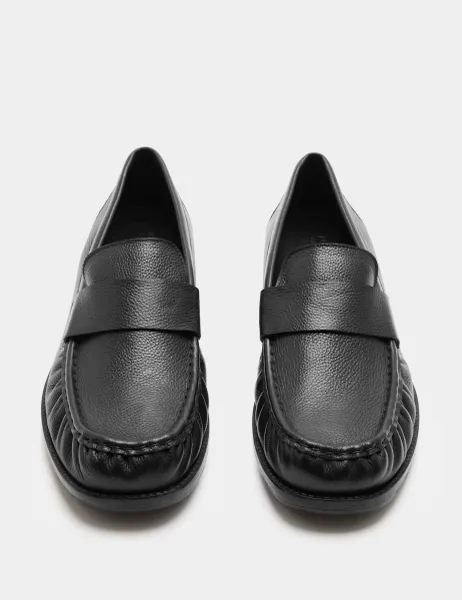 Autograph Leather Square Toe Slip On Loafers Black