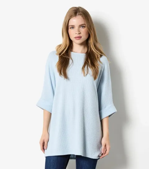 Women's Light Blue Relaxed Waffle Knit Top