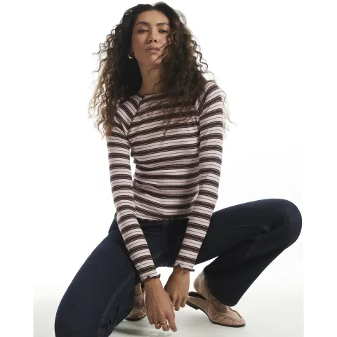River Island Stripe Ribbed Lettuce Hem Top