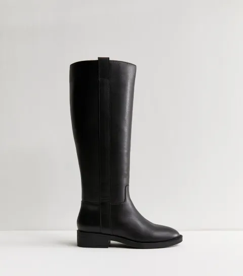 Women's Black Leather Knee High Riding Boots