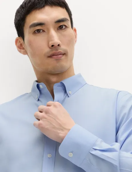 Marks & Spencer Slim Fit Ultimate Non Iron Pure Cotton Shirt Light Blue
