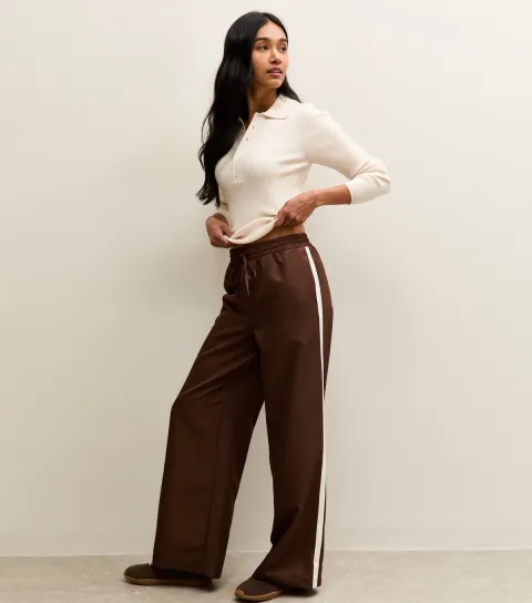 Women's Dark Brown Side Stripe Wide Leg Trousers
