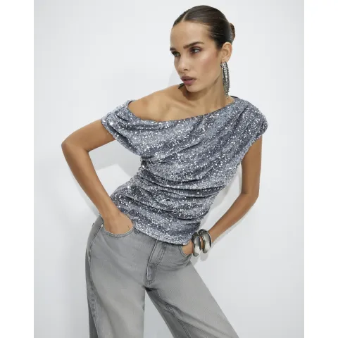 River Island Velvet Sequin Sleeveless Drape Top