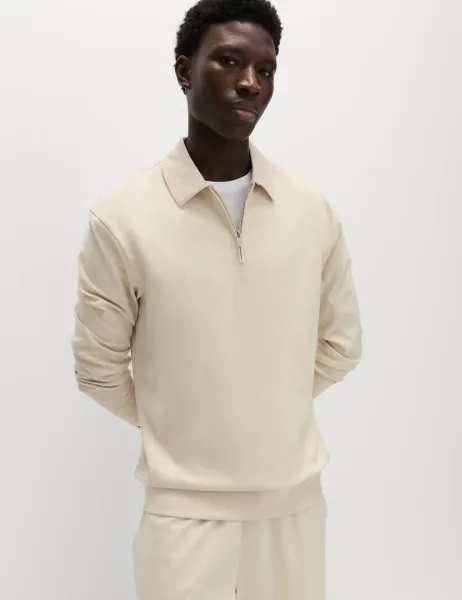 Marks & Spencer Cotton Rich Half Zip Sweatshirt Ecru