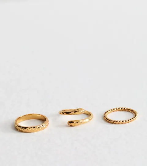 Gold Tone Pack of 3 Textured Rings