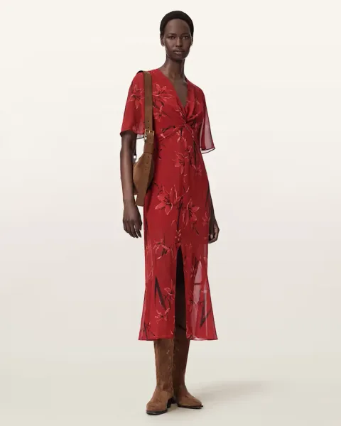 Mollie Twist Detail Floral Midi Dress