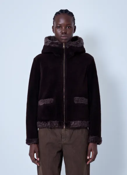 Moncler Leuctre Hooded Shearling Short Down Jacket