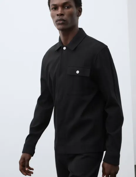 Autograph Pure Cotton Drop Needle Overshirt Black