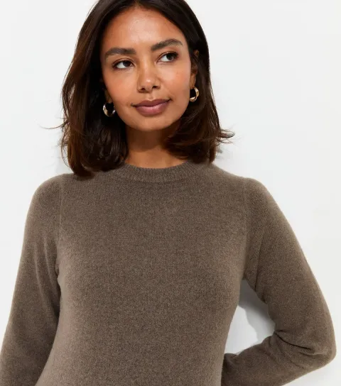 Women's Maternity Dark Mink Knitted Set In Sleeve Crew Neck Jumper