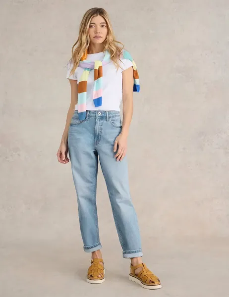 White Stuff Freya Mid Rise Straight Leg Jeans Light Denim