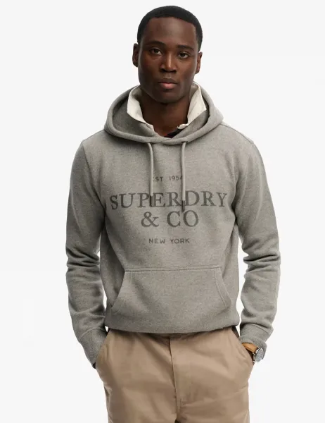 Superdry & Co Pure Cotton Logo Drawstring Hoodie Dark Grey