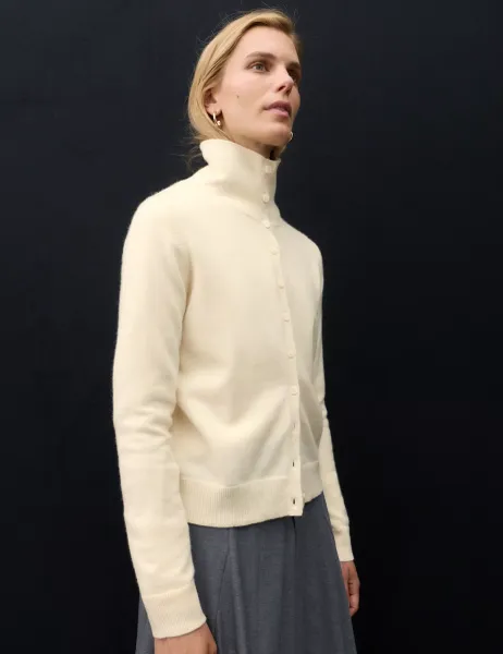 Autograph Pure Cashmere Funnel Neck Cardigan Ivory