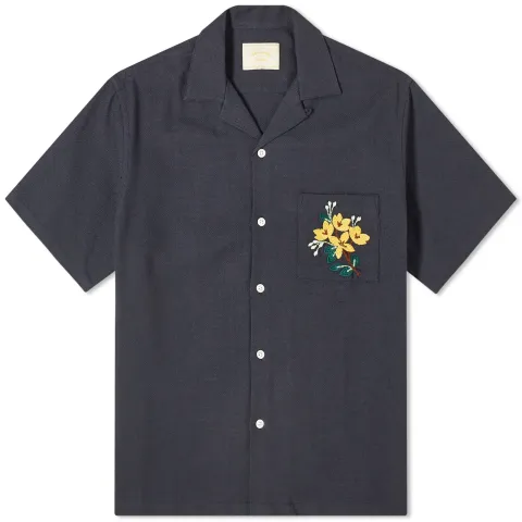 Pique Embroidered Flowers Vacation Shirt