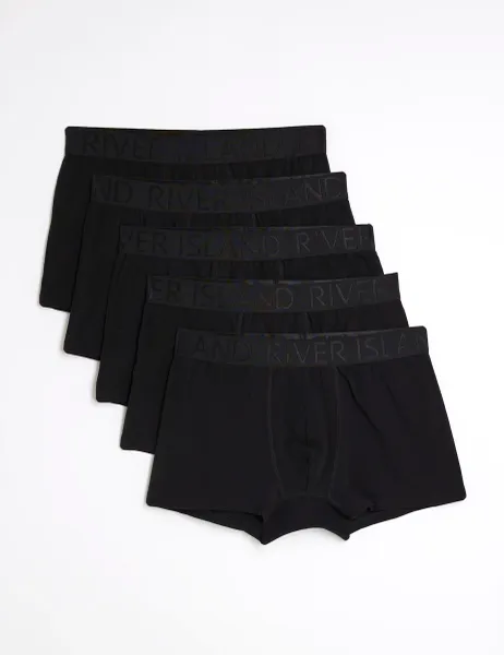 River Island 5 Pack Cotton Rich Trunks Black