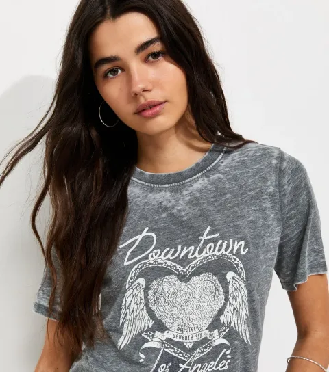 Women's Dark Grey Distressed Downtown Los Angles T-Shirt