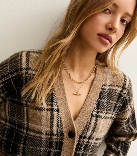 Gold Tone Layered T-Bar Necklace