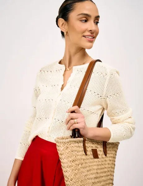 Crew Clothing Pure Cotton Textured Cardigan Ivory