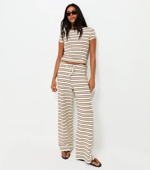 Women's Yellow Cotton Rich Striped Wide Leg Trousers