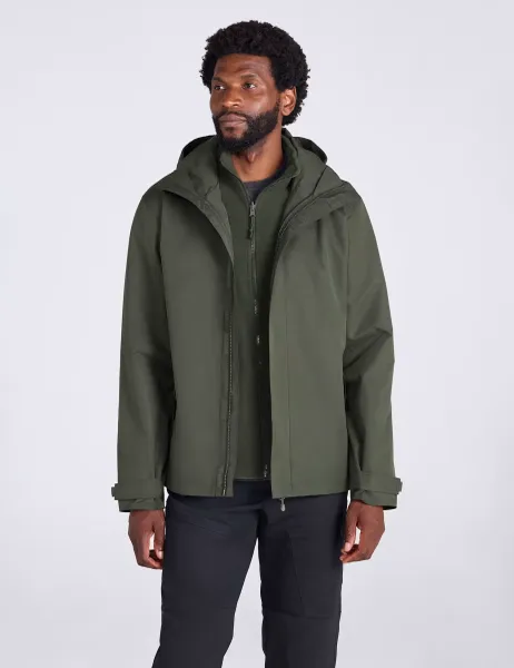 Mountain Warehouse Fell 3 in 1 Water Resistant Hooded Jacket Dark Khaki