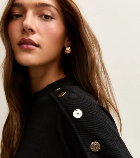 Women's Black Rib Jersey Long Sleeve Top
